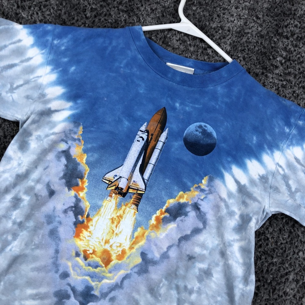 Walt Disney World Space Shuttle Shirt Kids 7-8 Blue Tie Dye Boeing Rocket